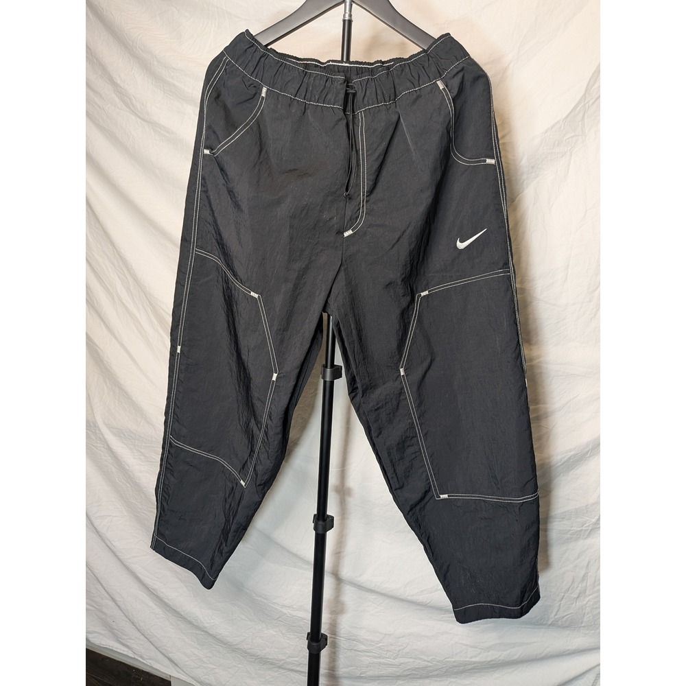 Nike Contrast Stitch Nylon Track Pants Large Black Sportswear Crinkle Swoosh